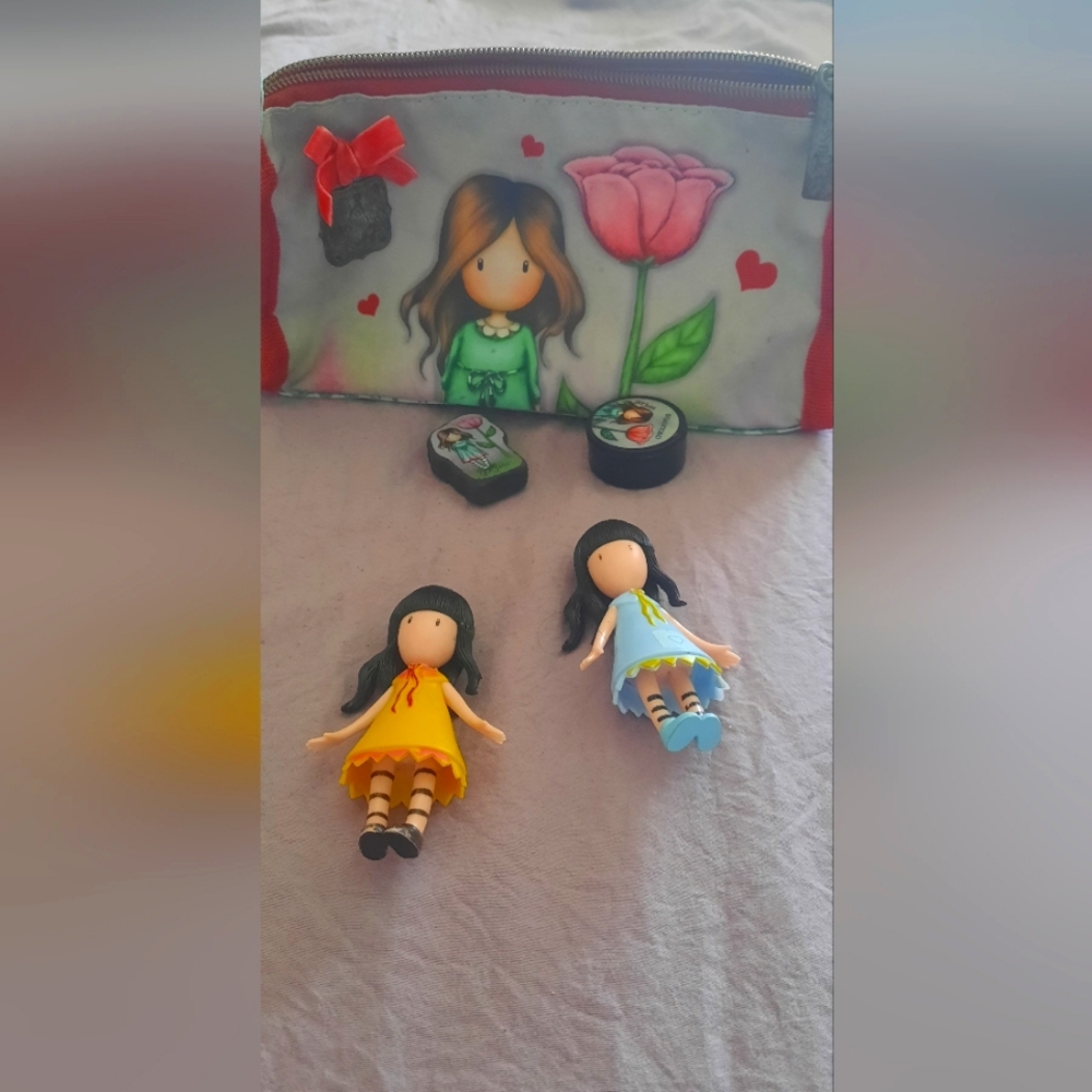 Santoro Pencil Case ,eraser,sharpener,2 santoro Small Plastic Dolls